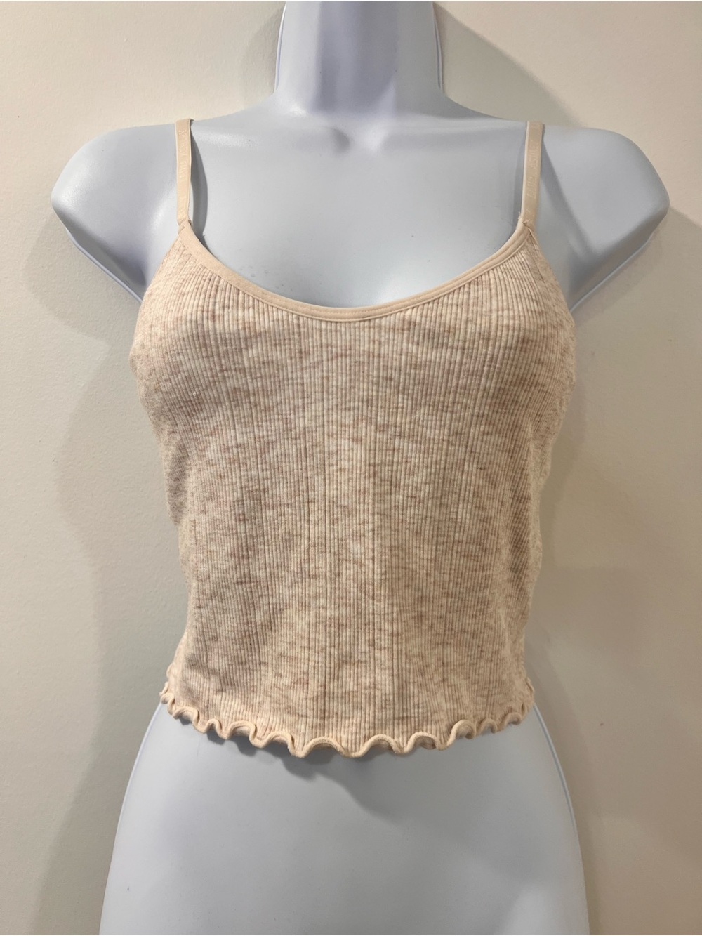 Laura Ashley Ribbed Lettuce Hem Crop Cami Cream L